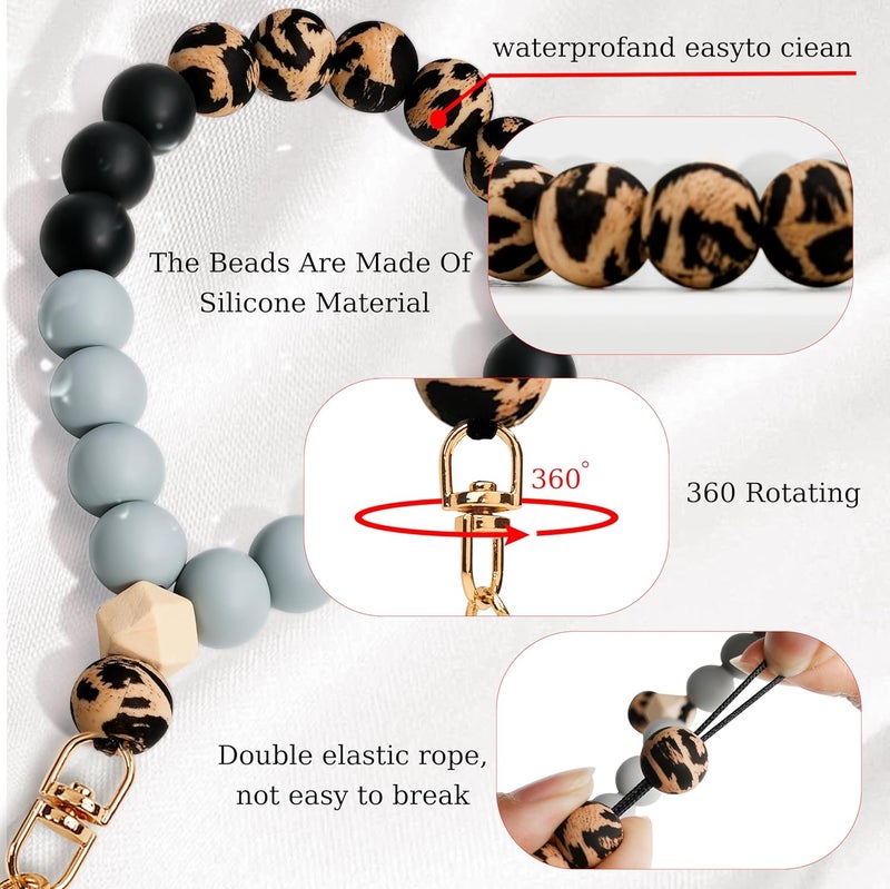 Lostars Store Silicone Beaded Phone Wrist Strap,phone bracelet strap with Tether Tab,Elastic Hands-Free wristlet strap (Leopard) - Image 3